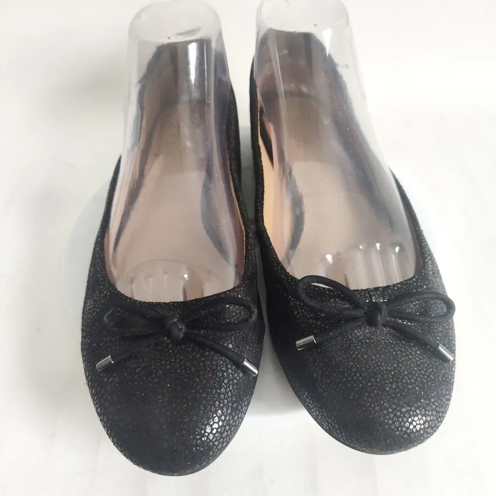Naturalizer Sparkly Snakeskin Leather Ballet Comfort‎ Flats Size 8.5 Black Bow